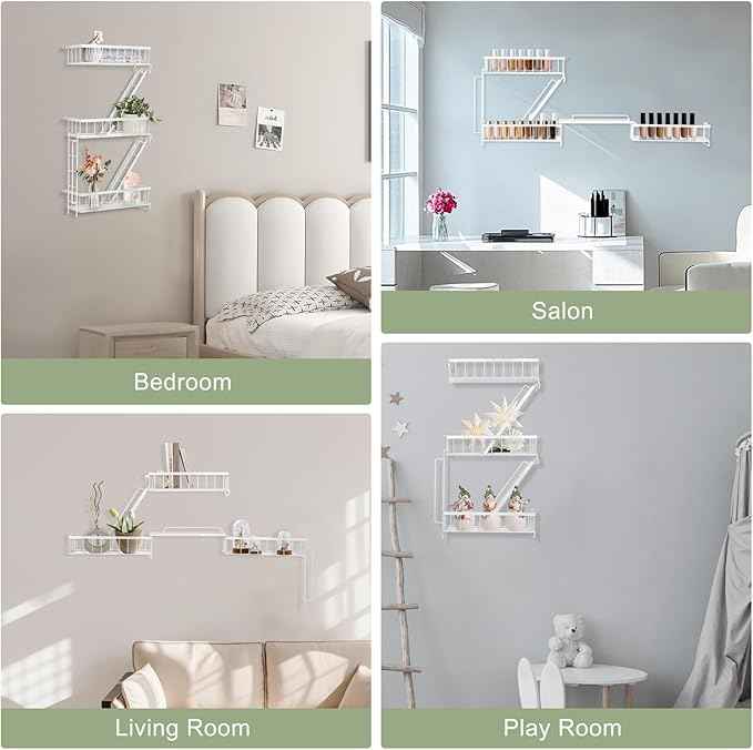 Fire Escape Shelf - 3 Tier White Wall Display Floating Shelves, Metal Decorative Shelving for Bedroom, Home Décor, Action Figure Display