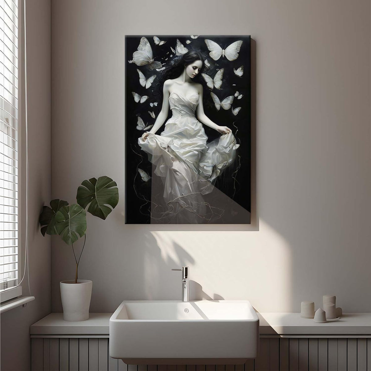 Vintage Gothic Feminine Canvas Wall Art Print Butterfly Poster Moody Preppy Wall Art Dark College Decor for Home Bedroom8x12in Wood Framed