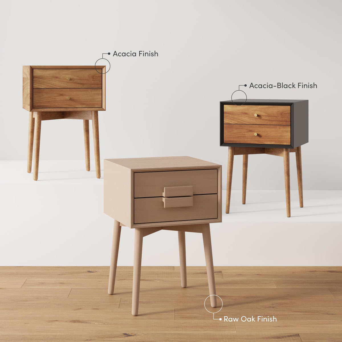 Harper Modern Nightstand Side Accent or End Table with Storage Drawer (2 Count)