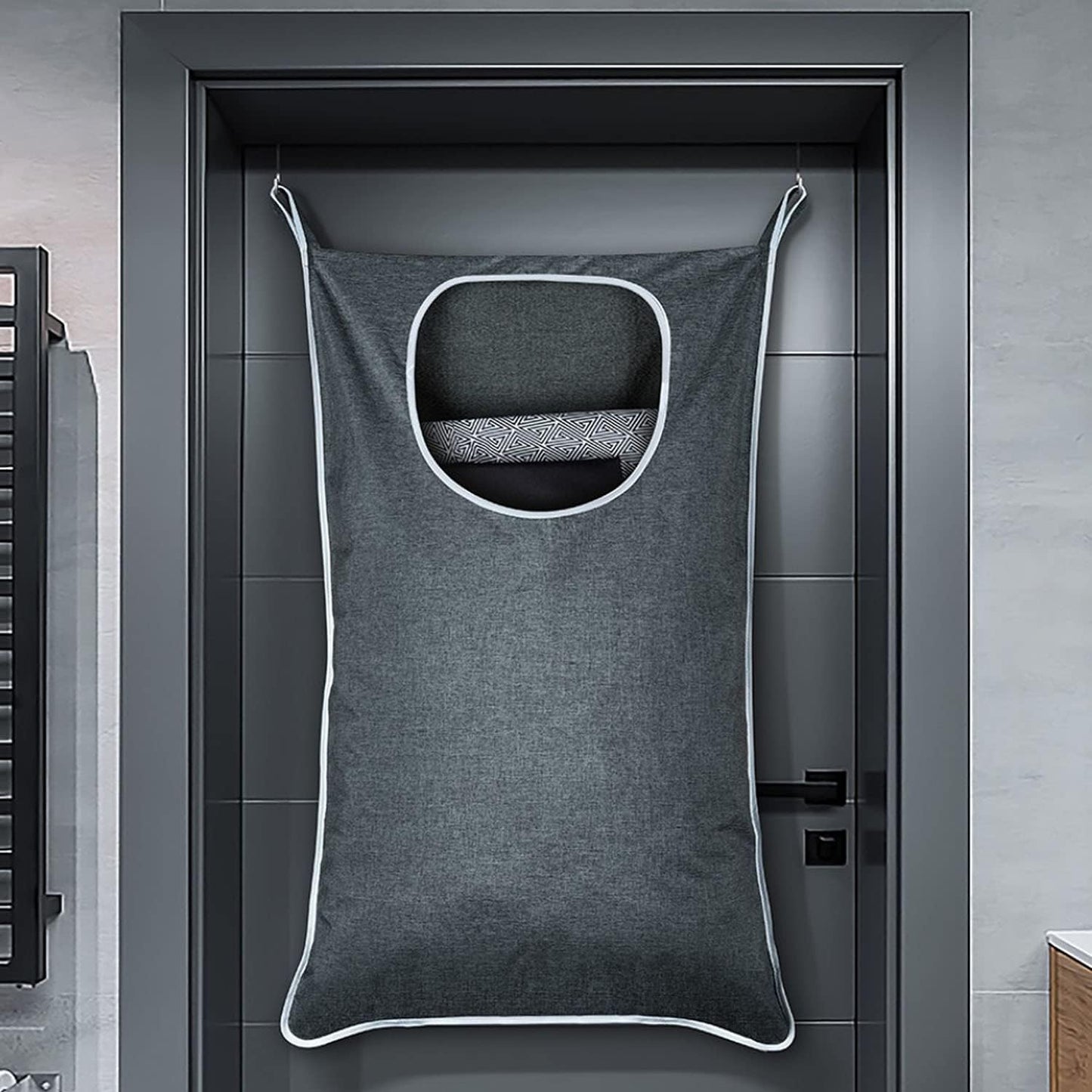 Hanging Laundry Bag with Over Door Hooks, Laundry Hamper and Space Saving Laundry Bag with Zipper, Hanging Hamper for Clothes, Toys, Towels, ...（36"x 22",Grey-2Pack) - NestledHome