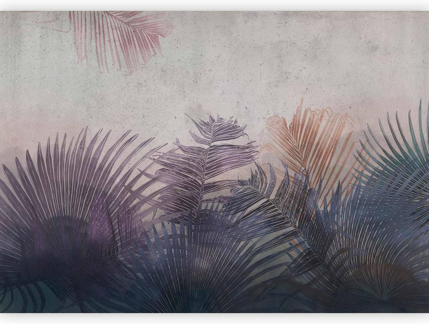 artgeist Wall Mural Jungle 96x69 in - XXL Peel and Stick Self-Adhesive Wallpaper Removable Large Sticker Foil Wall Decor Print Picture Image Design Leaves Botanical Nature Purple Grey b-A-0827-a-a