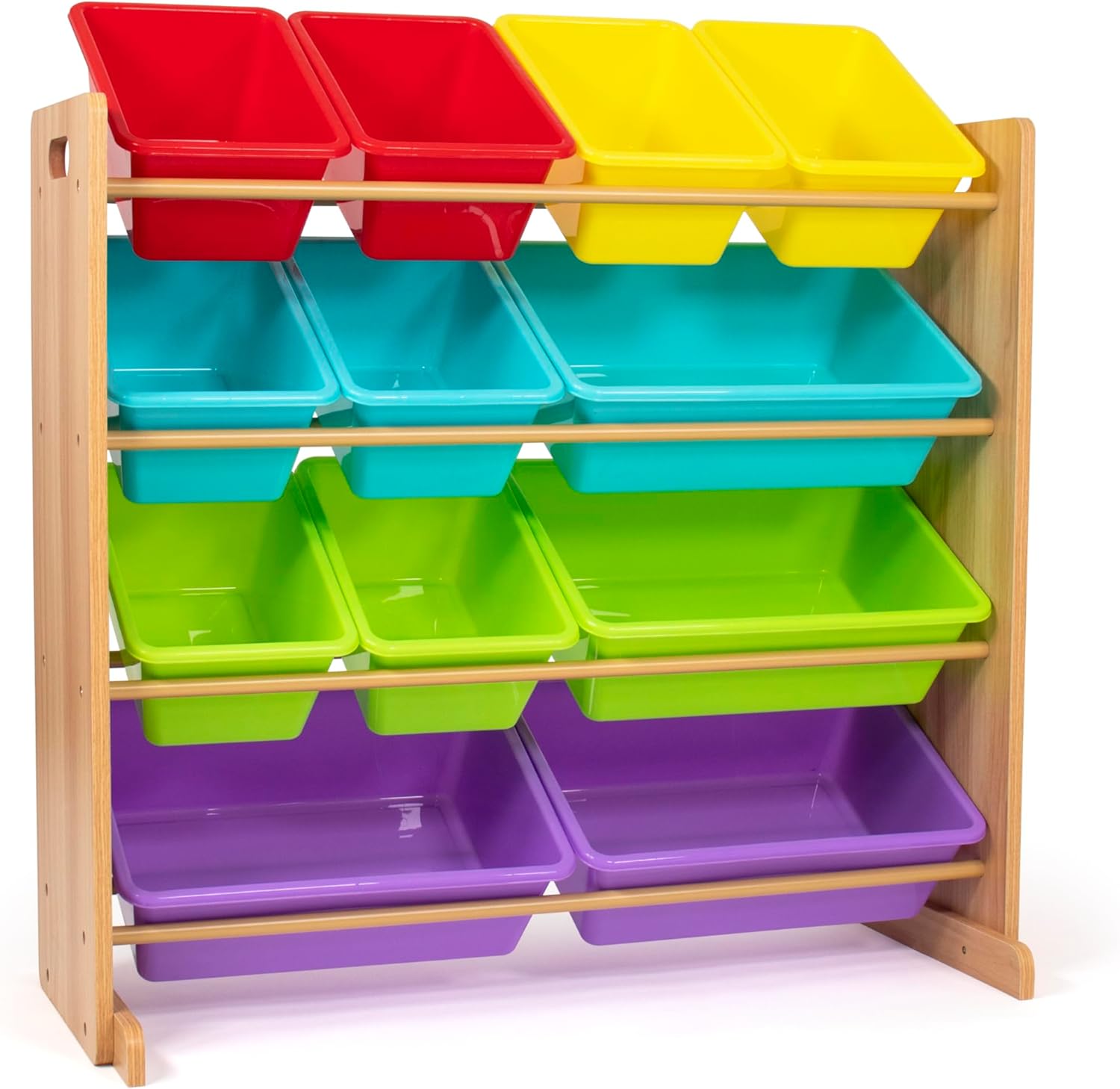 Humble Crew Kids Toy Storage Organizer with 12 Plastic Bins, Natural Wood/Rainbow – Removable Bins for Playroom, Bedroom, Toddler Furniture for Boys and Girls Ages - NestledHome