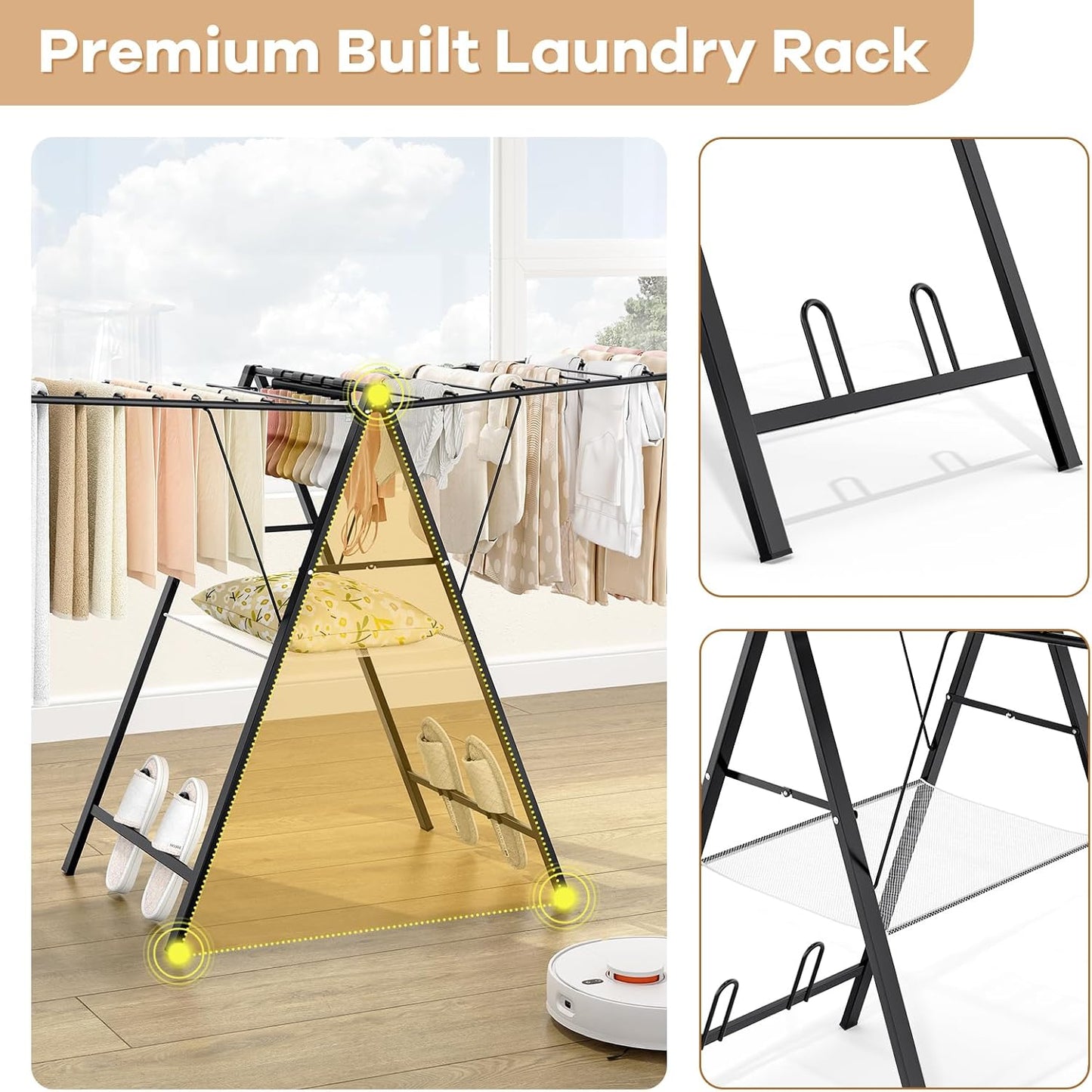 APEXCHASER Foldable Clothes Drying Rack, Metal Laundry Drying Rack Collapsible, Ultra Thin Clothes Rack for Sweater Bra Towel for Indoor & Outdoor Use, Height Adjustable Gullwing Clothes Airer, Black - NestledHome