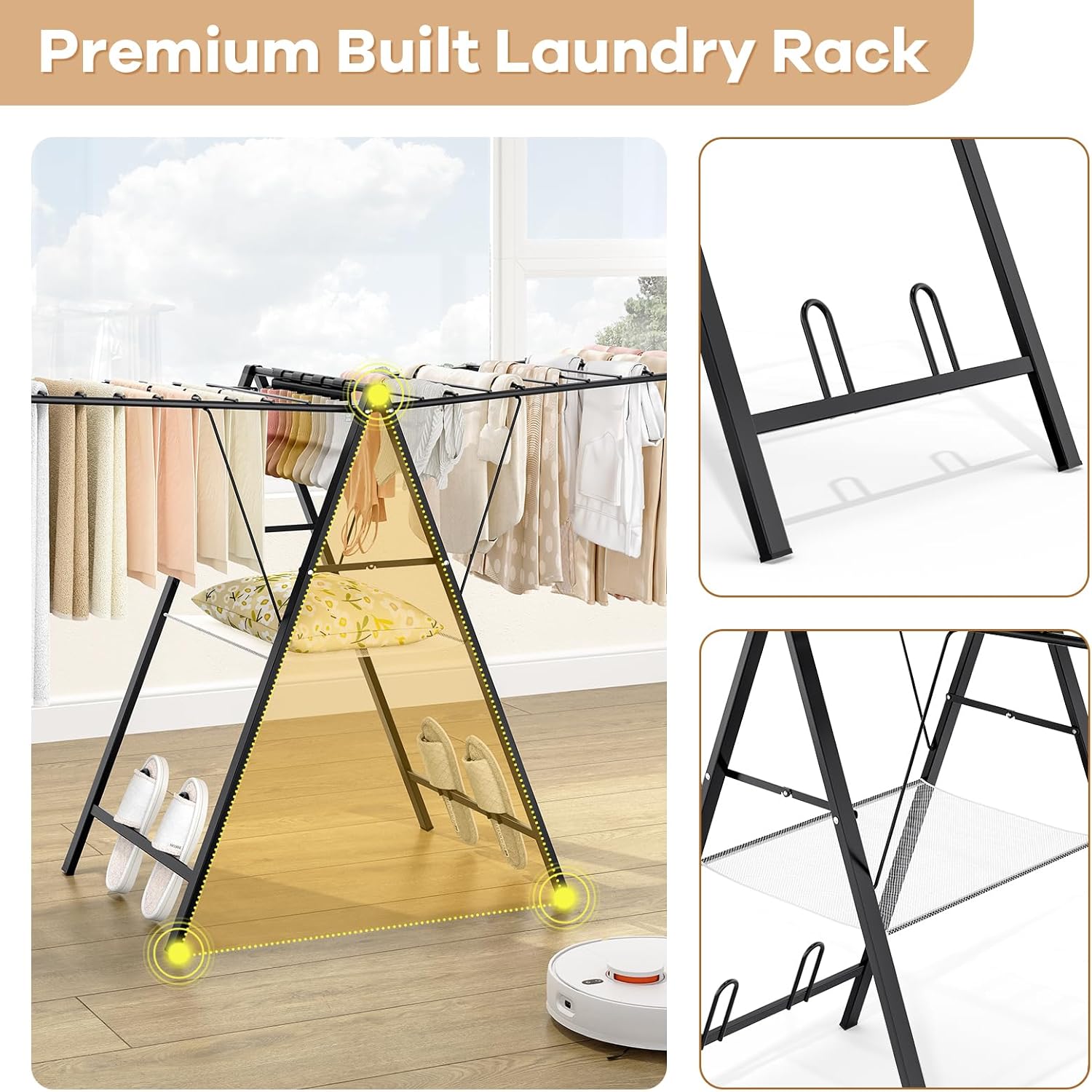 APEXCHASER Foldable Clothes Drying Rack, Metal Laundry Drying Rack Collapsible, Ultra Thin Clothes Rack for Sweater Bra Towel for Indoor & Outdoor Use, Height Adjustable Gullwing Clothes Airer, Black - NestledHome