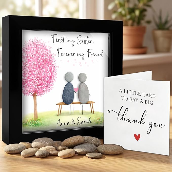 Personalized Sisters Pebble Art Frame, Custom Sister Birthday Gift, Long Distance Sister & Friendship Keepsake, First My Sister Forever My Friend Handmade Stone Artwork Plaque, Wall Décor