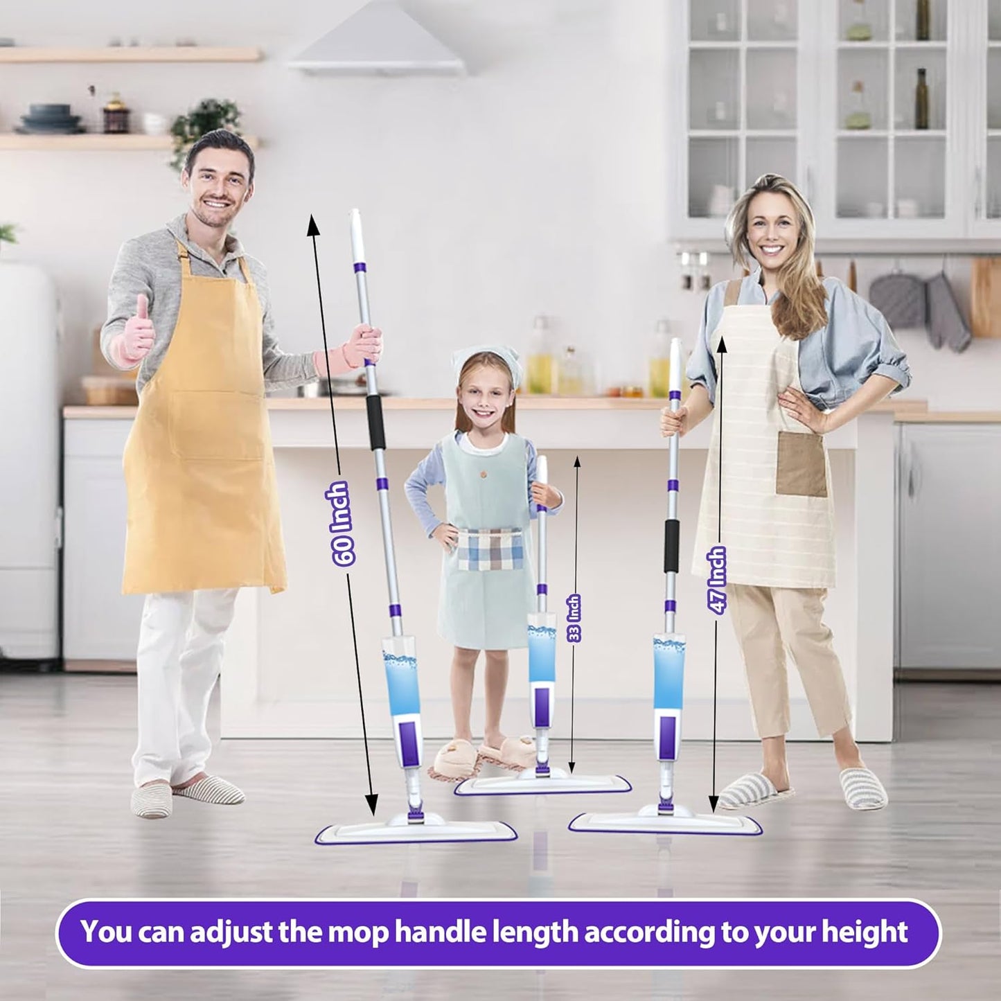 Spray Mop for Floor Cleaning with 60" Extension Handle, Dry/Wet Mop with 14oz Refillable Bottle, 3 Washable Pads&5 Disposable Refills for Hardwood Laminate Tile Floor Dust Cleaning. - NestledHome