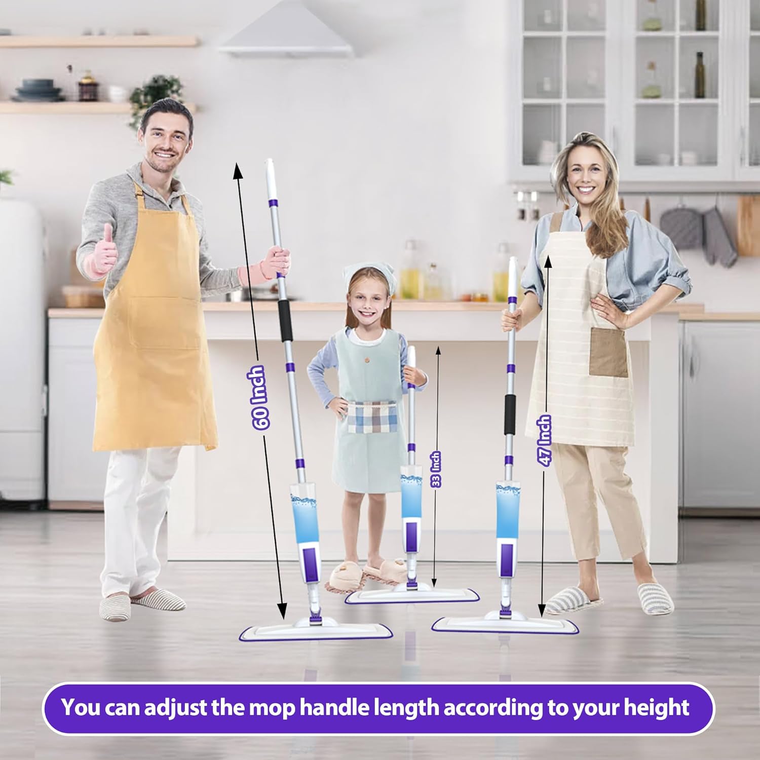 Spray Mop for Floor Cleaning with 60" Extension Handle, Dry/Wet Mop with 14oz Refillable Bottle, 3 Washable Pads&5 Disposable Refills for Hardwood Laminate Tile Floor Dust Cleaning. - NestledHome