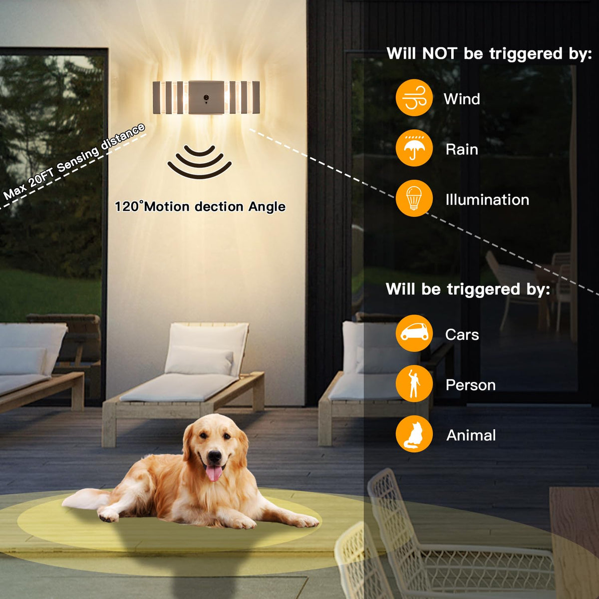 2 Pack Motion Sensor Outdoor Wall Lights with 4 Dimmable Bulbs (2 Count)