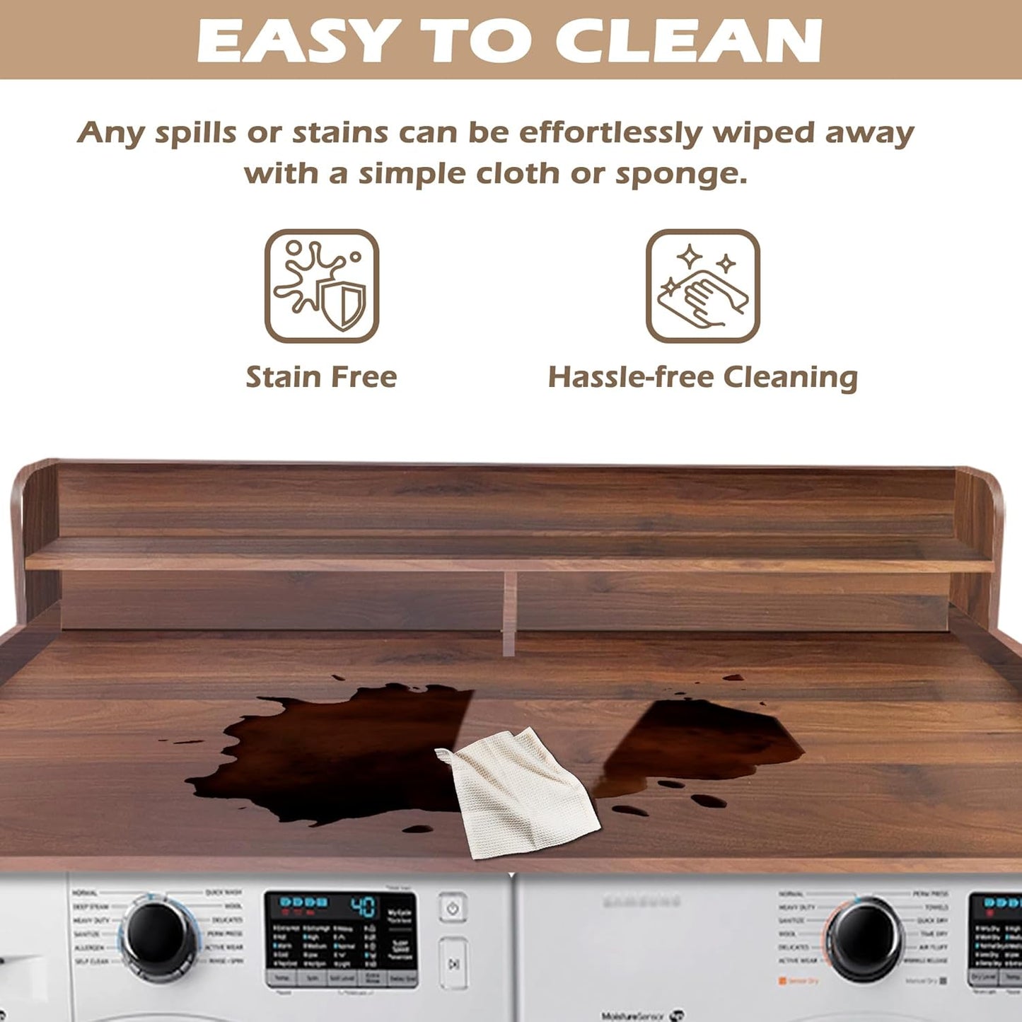 Royxen Laundry Countertop with 2-Tier Shelf Universal Fit, Washer and Dryer Countertop with Storage Space, Shelf Height 11.5 Inches, Walnut Color - NestledHome