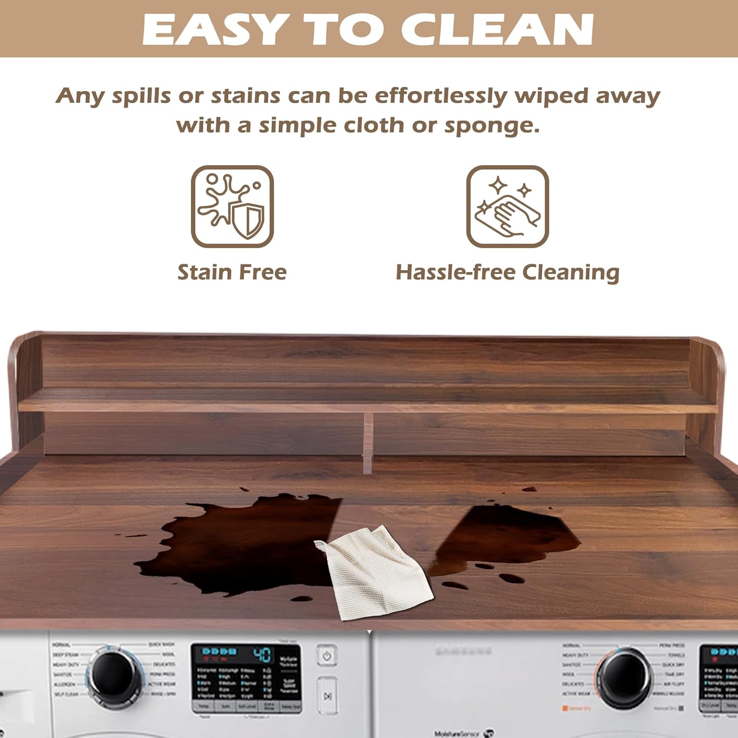 Royxen Laundry Countertop with 2-Tier Shelf Universal Fit, Washer and Dryer Countertop with Storage Space, Shelf Height 11.5 Inches, Walnut Color - NestledHome