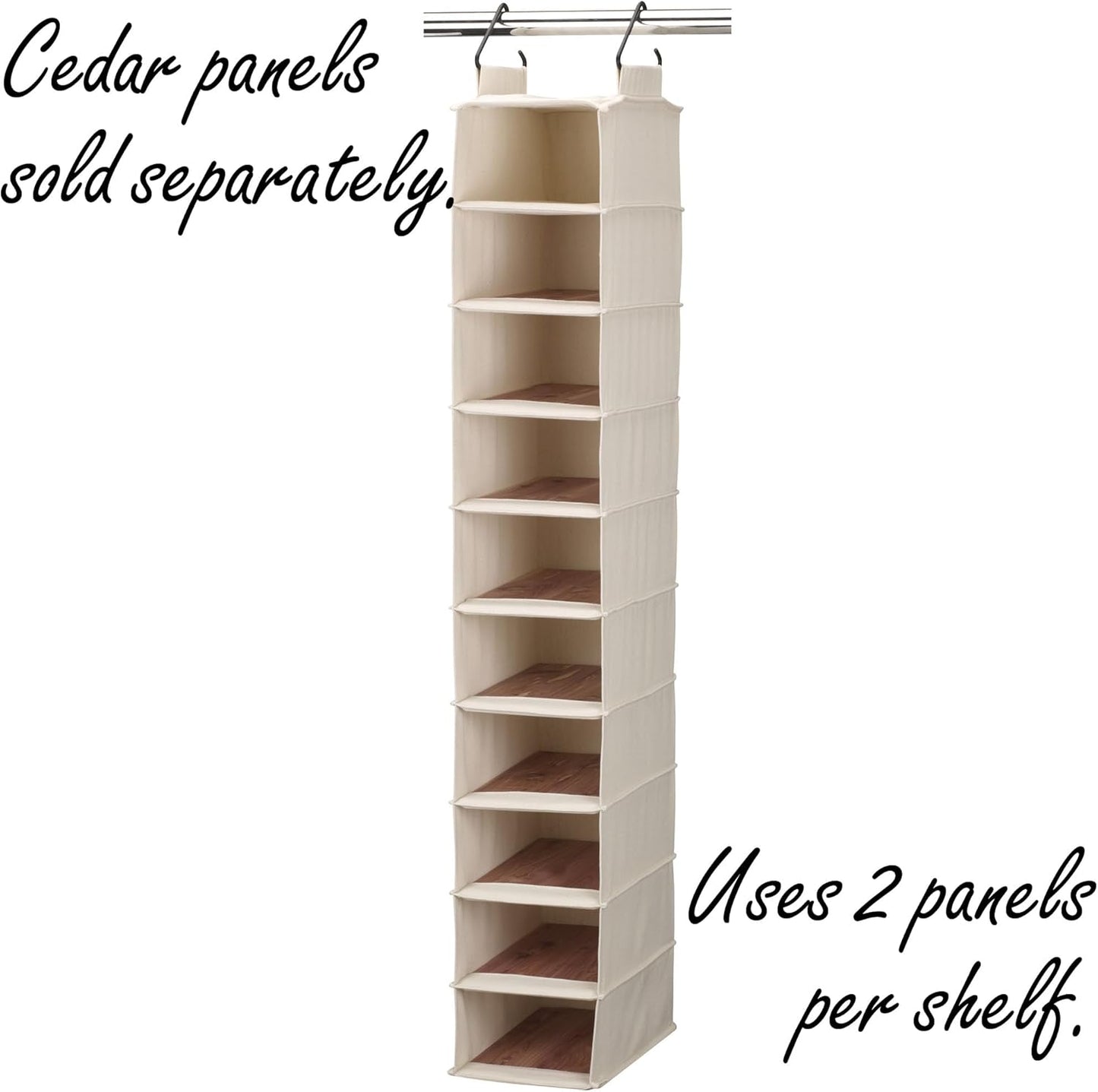 Household Essentials Hanging Shoe Organizer, 10 Wide Cubbies with Cedarline Pockets, Heavy-Duty Cotton Canvas, Removable and Industrial Hooks, Natural - NestledHome