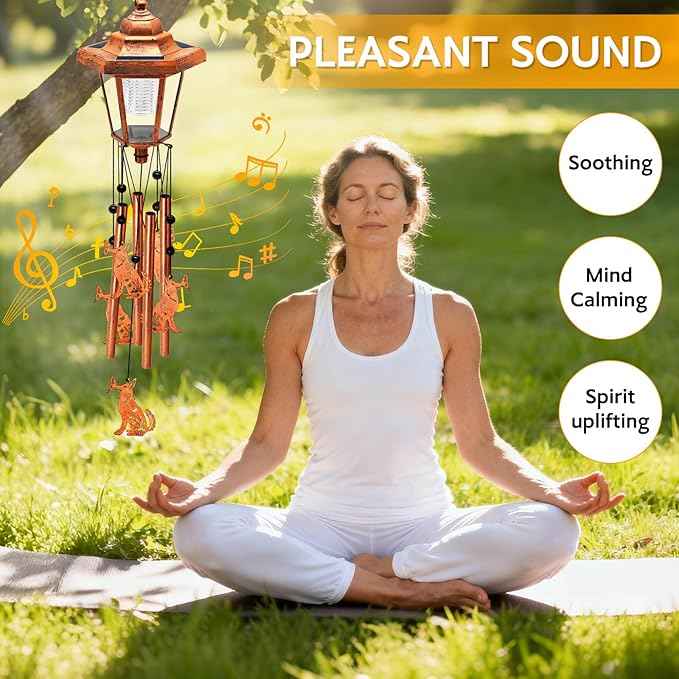 Large Solar Dog Wind Chimes, Gifts for Women Mom Grandma Wife Sister Daughter Neighbor Nana, Classic Bronze Wind Chimes With Wind Catcher, Solar Decor Lights For Outdoor Garden Patio Yard Porch Window