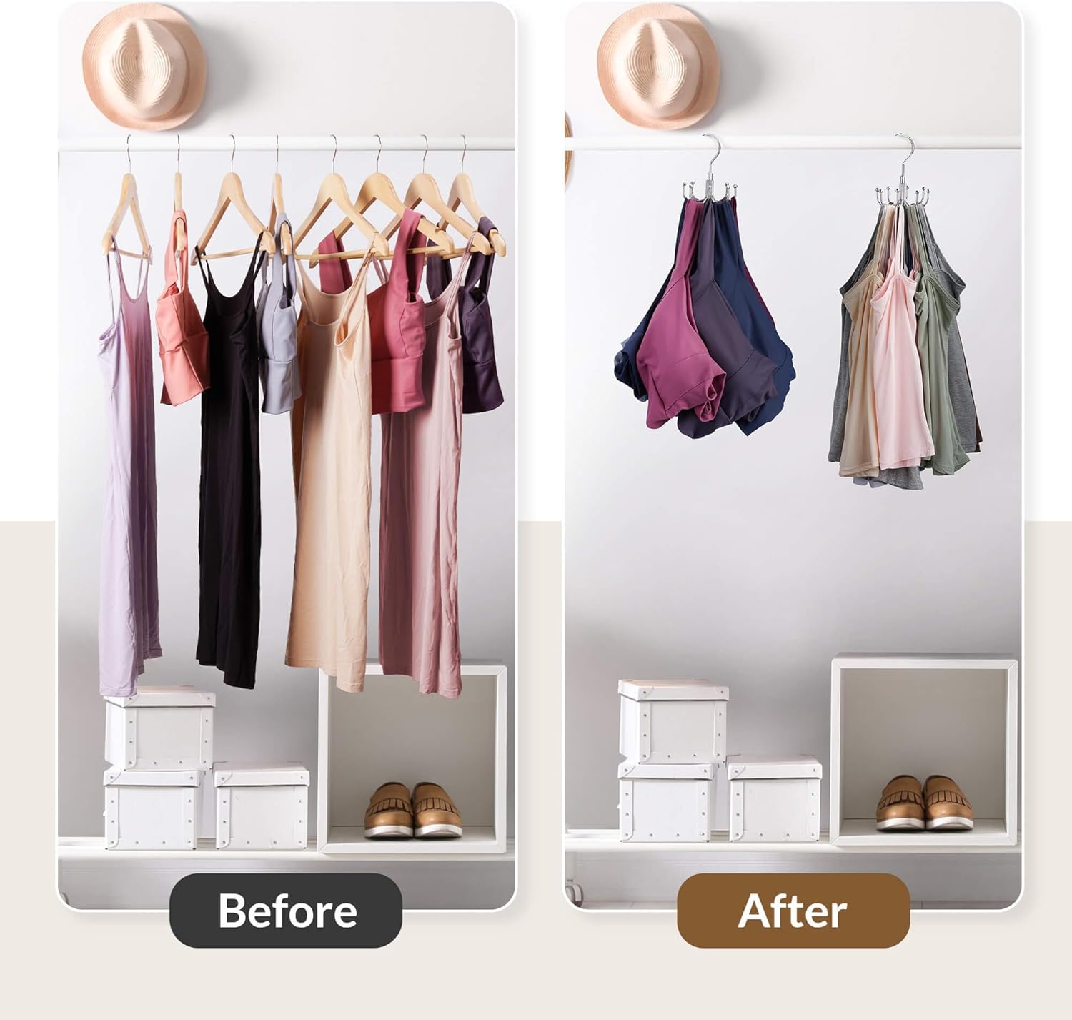 ZEDODIER Tank Top Hanger, Rotatable Bra Organzier for Closet, Max 24 Storage Capacity Sport Bra Holder, Metal Space Saving Closet Organizers and Storage, Silver - NestledHome