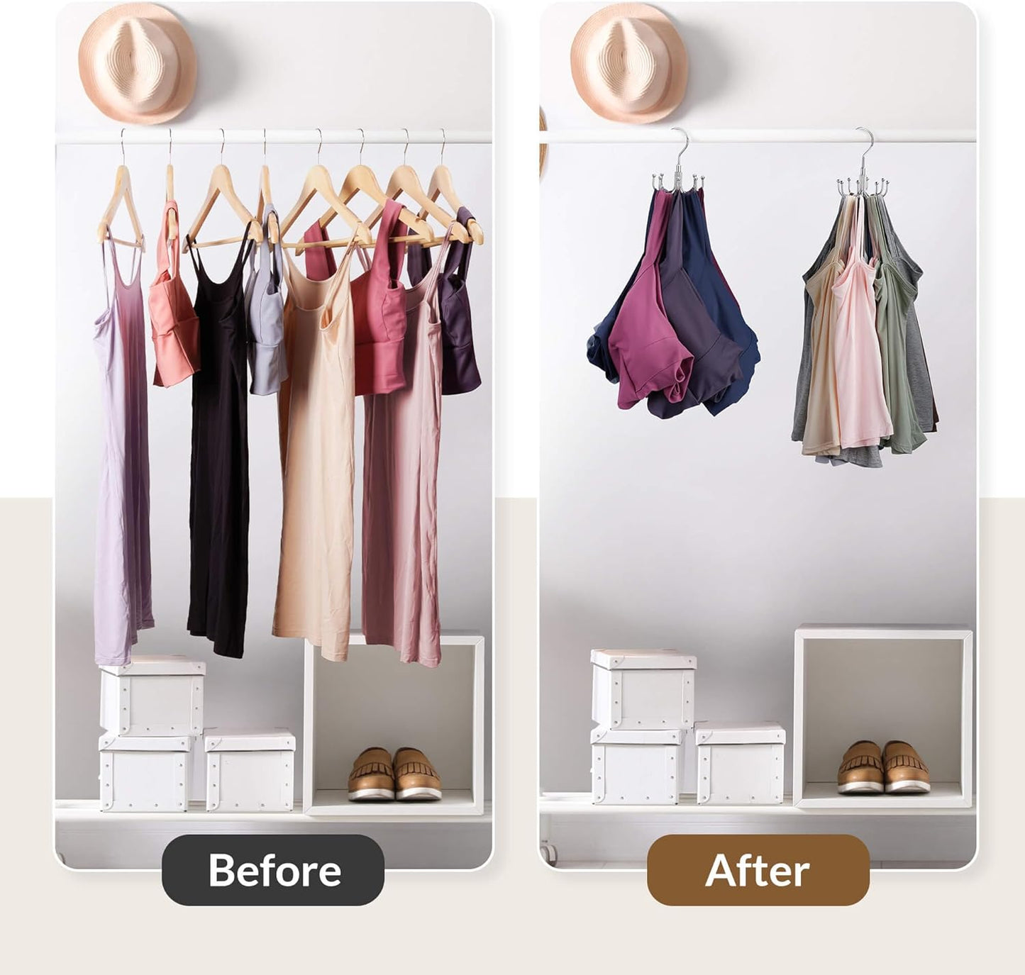 ZEDODIER Tank Top Hanger, 2 Pack Rotatable Bra Organzier for Closet, Max 48 Storage Capacity Sport Bra Holder, Metal Space Saving Closet Organizers and Storage, Silver - NestledHome