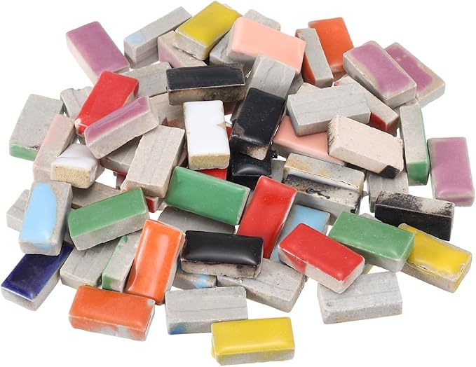 MECCANIXITY 200g Ceramic Mosaic Tiles for Crafts Bulk, Rectangle Mixed Color Ceramic Tiles for Mosaic Kits Garden Stepping Stone Cup Mat