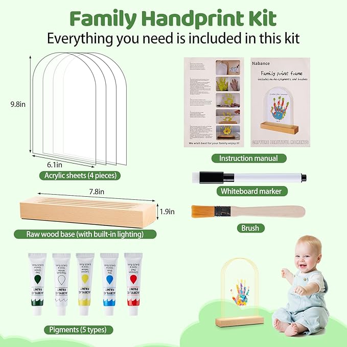 Family Handprint Kit with Light, DIY Baby Hand and Footprint Handmade Keepsake Kit, Family Gifts with 5 Non-Toxic Baby-Safe Paint, Ideas Gift for New Parents, Grandparents, Father's Day, Mother's Day