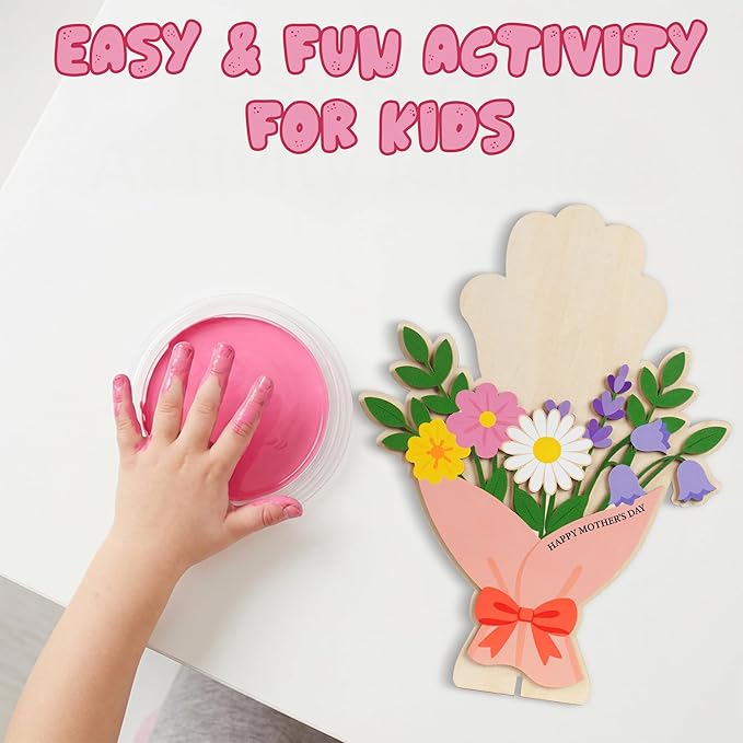 HYPERI DIY Mothers Day Crafts for Kids Handprint Art, Handprints Wooden Rose Flower Bouquet, Mothers Day Gifts for Mom from Kids, for Grandma from Grandkids, Mothers Day Keepsake Craft (Mom Bouquet)