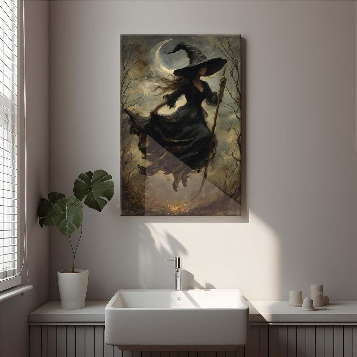 Witch in the Forest Halloween Print Wall Art Poster Witch Decor Vintage Print Dark College Wall Art Victorian Gothic Room Decor Canvas Wall Print28x40in Wood Framed