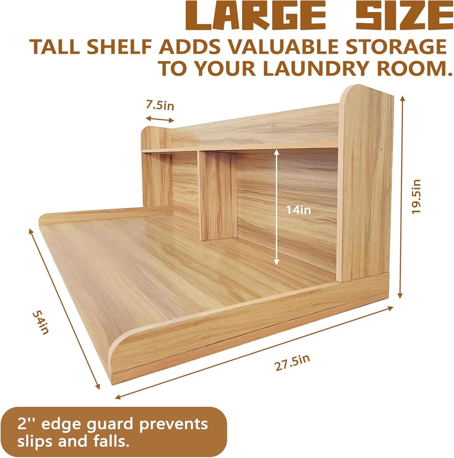 Royxen 2-Tier Washer Dryer Countertop,19.5" H Wood Washer Dryer Topper with Storage Shelf,Laundry Countertop Over Washer and Dryer, Universal Fit for Laundry Room Organization (Oak, 54" W X 27.5" D) - NestledHome