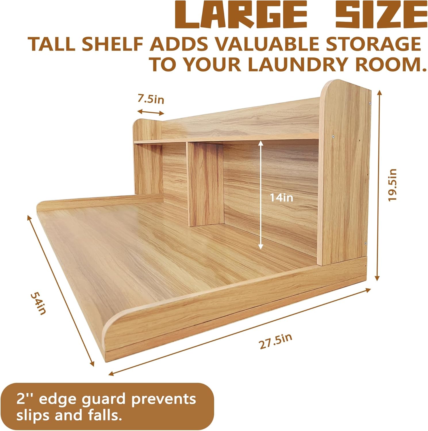 Royxen 2-Tier Washer Dryer Countertop,19.5" H Wood Washer Dryer Topper with Storage Shelf,Laundry Countertop Over Washer and Dryer, Universal Fit for Laundry Room Organization (Oak, 54" W X 27.5" D) - NestledHome