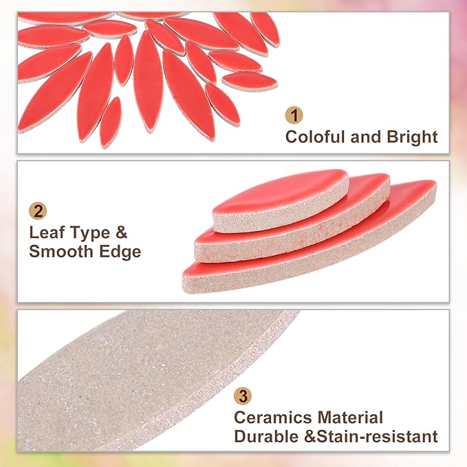 uxcell Ceramic Mosaic Tile, About 200g Teardrop Leaf Tile Mosaic Block for Handicrafts Artwork, True Red