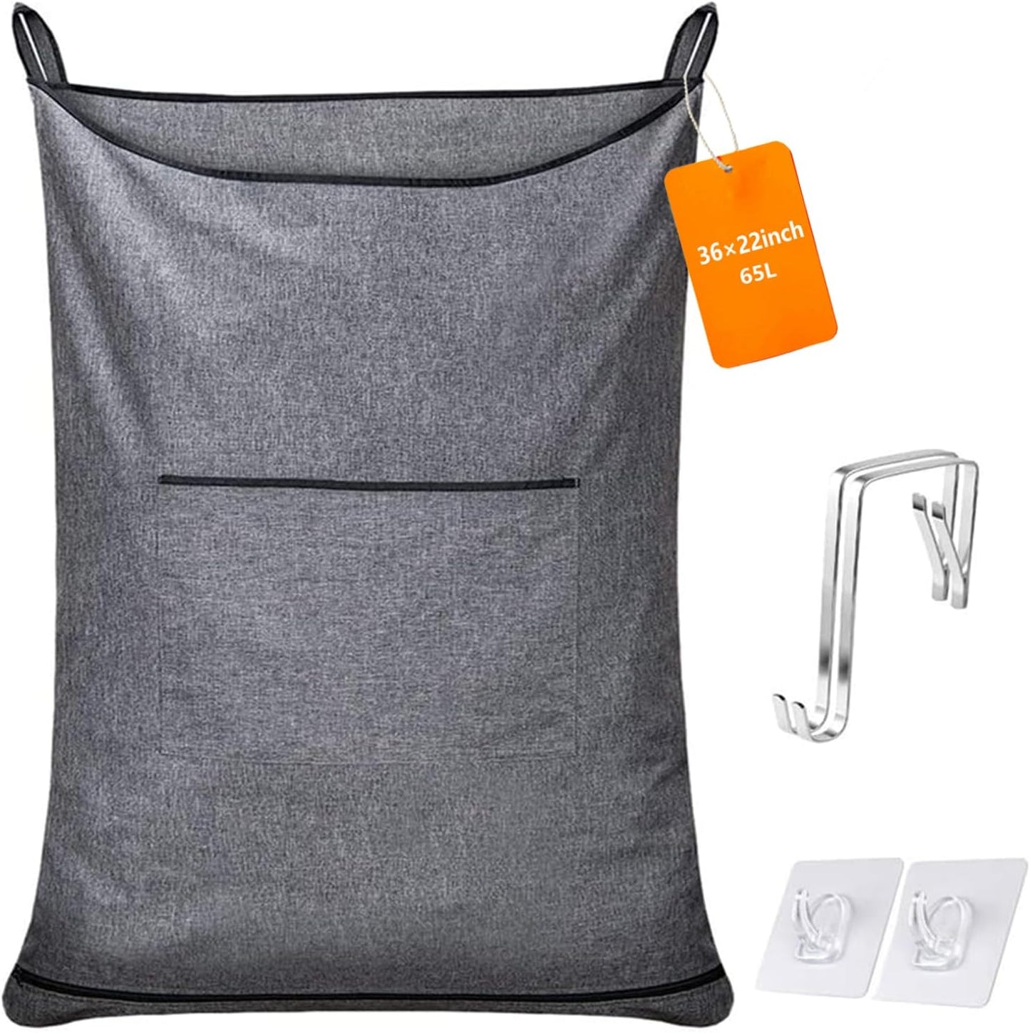 Hanging Laundry Hamper,Door Hanging Hamper with Width Opening, Over the Door Laundry bag with hooks, Laundry Collector and Over Door Storage Bag (36x22 Inch,Pop Grey) - NestledHome