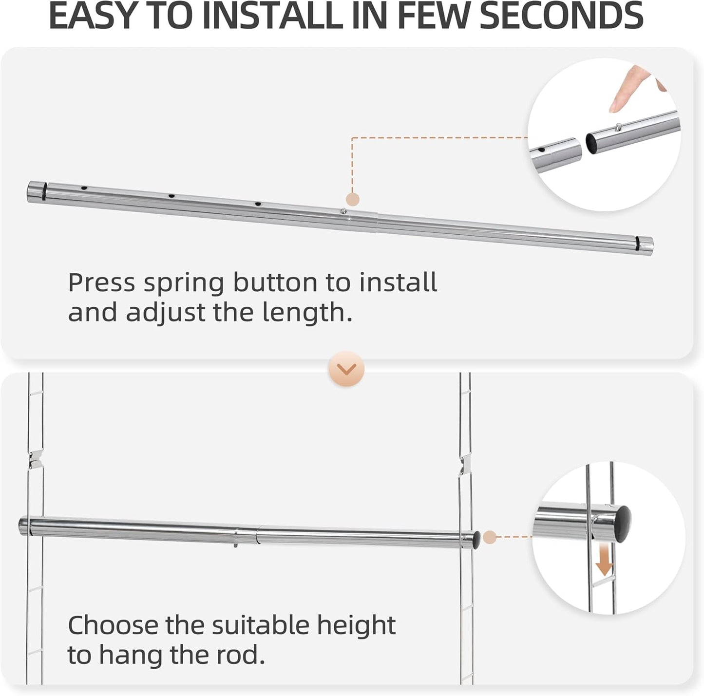 STORAGE MANIAC Hanging Closet Rod, Adjustable Width and Height Closet Hanging Organizer, Space-Saving Clothes Hanging Bar, Closet Extender Hanging Rod Double Closet Hanging Rod, 2 Pack Chrome - NestledHome