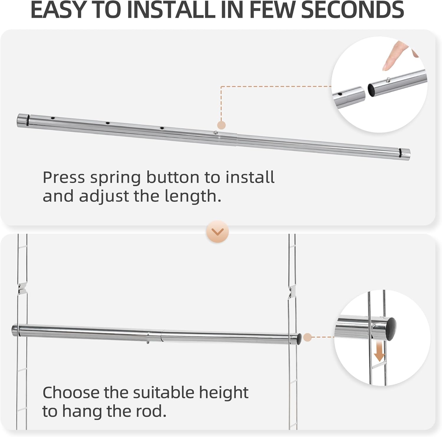 STORAGE MANIAC Hanging Closet Rod, Adjustable Width and Height Closet Hanging Organizer, Space-Saving Clothes Hanging Bar, Closet Extender Hanging Rod Double Closet Hanging Rod, 2 Pack Chrome - NestledHome