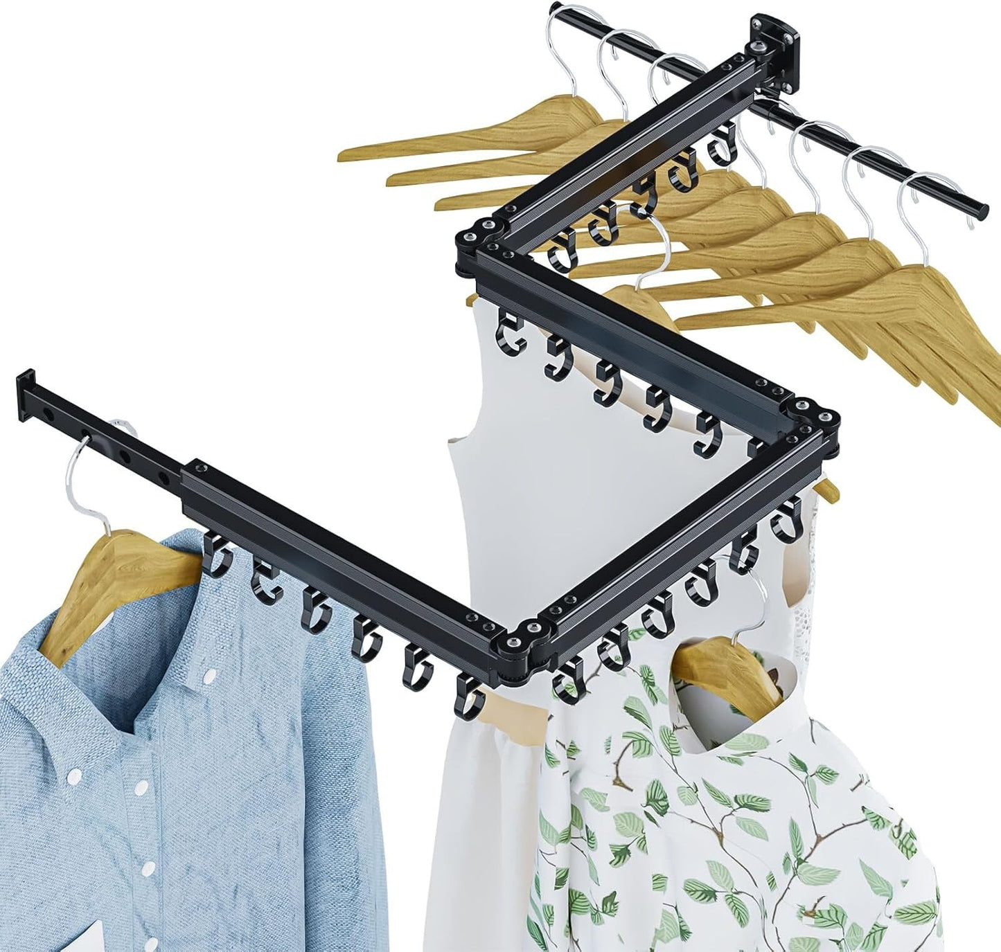 Gezen Clothes Drying Rack, Wall Mounted Drying Rack Clothing Retractable, Foldable Clothes Hanger Rack with 24 Hooks for Laundry Room Organization and Storage, Space Saving, Collapsible, Quad-Fold - NestledHome