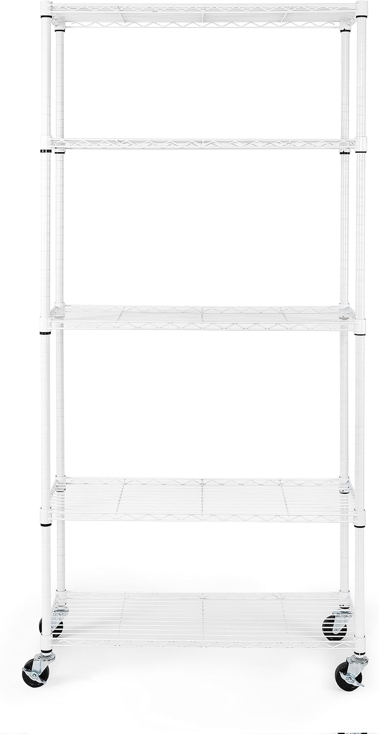 Seville Classics UltraDurable Heavy Duty NSF Solid Steel Wire Rack Storage Unit, Organizer for Garage, Warehouse, Office, Restaurant, Classroom, Kitchen, White, 5-Tier Shelving, 36" W x 14" D - NestledHome