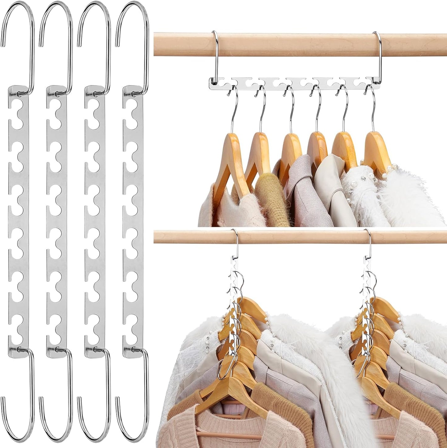 HOUSE DAY Space Saving Hangers for Clothes 4 Pack, Heavy Duty Hanger Organizer | 30 Lbs Capacity |, Metal Magic Hanger, Sturdy Multi Hangers, Closet Space Saver Closet Organizers and Storage - NestledHome