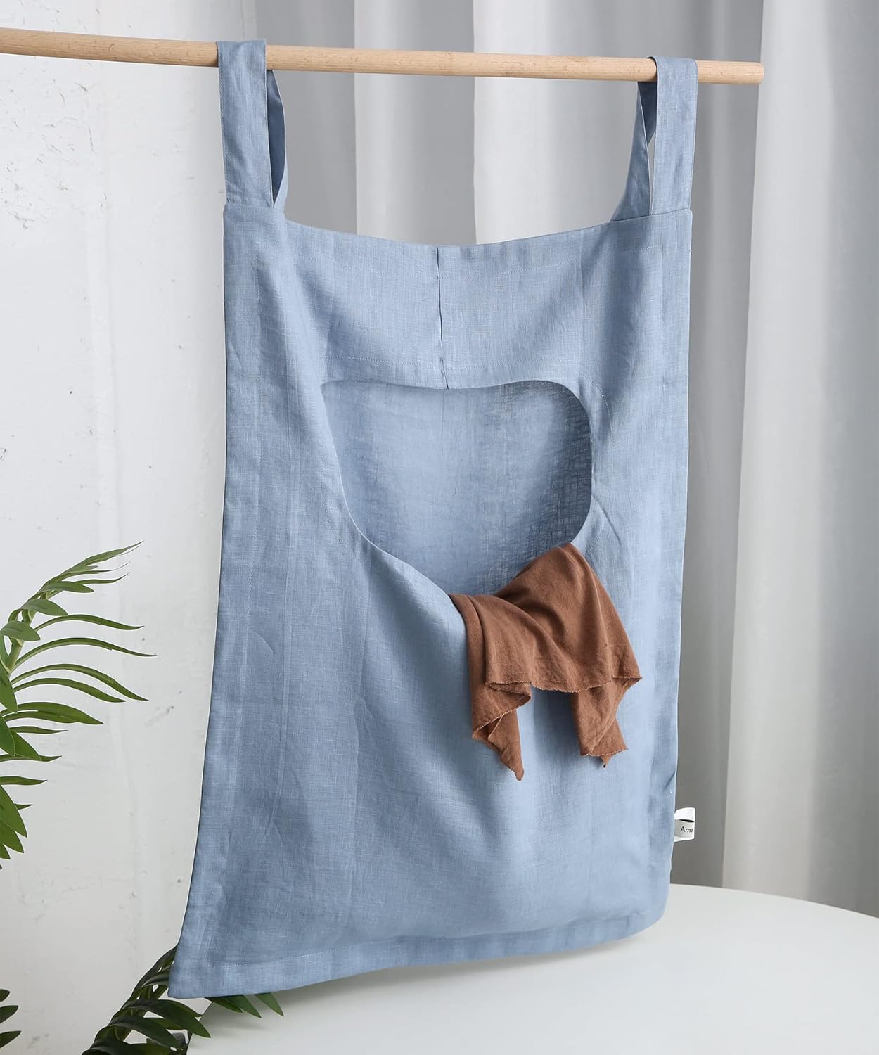 Amazhiyu 100% Linen Door Hanging Laundry Hamper Bag, 19x27 Inches, Steel Blue - NestledHome