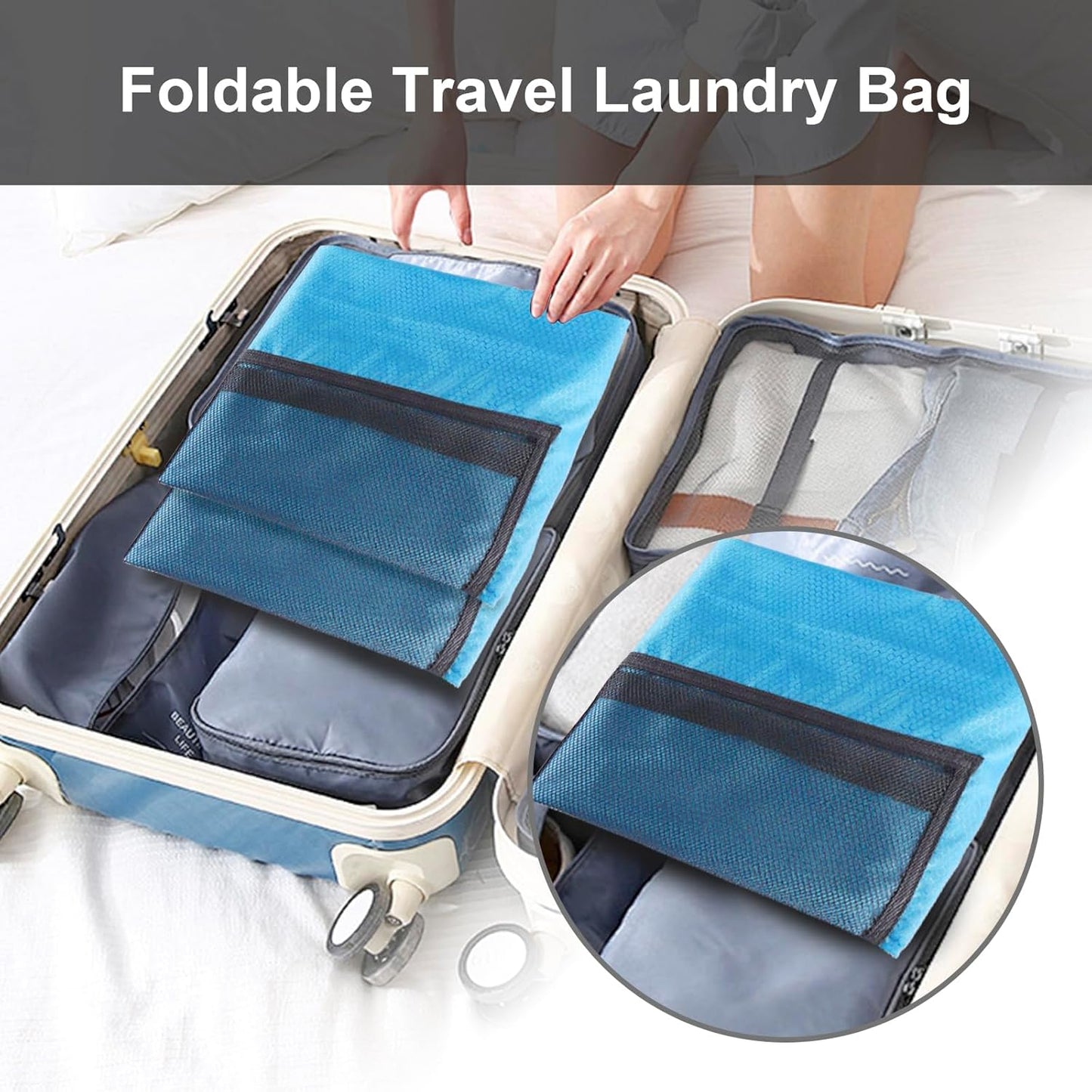 Femuar Laundry Bag Backpack Durable Laundry Bag with Shoulder Straps and Mesh Pockets Portable Laundry Dirty Clothes Hamper Bag for College Dorm (Blue) - NestledHome