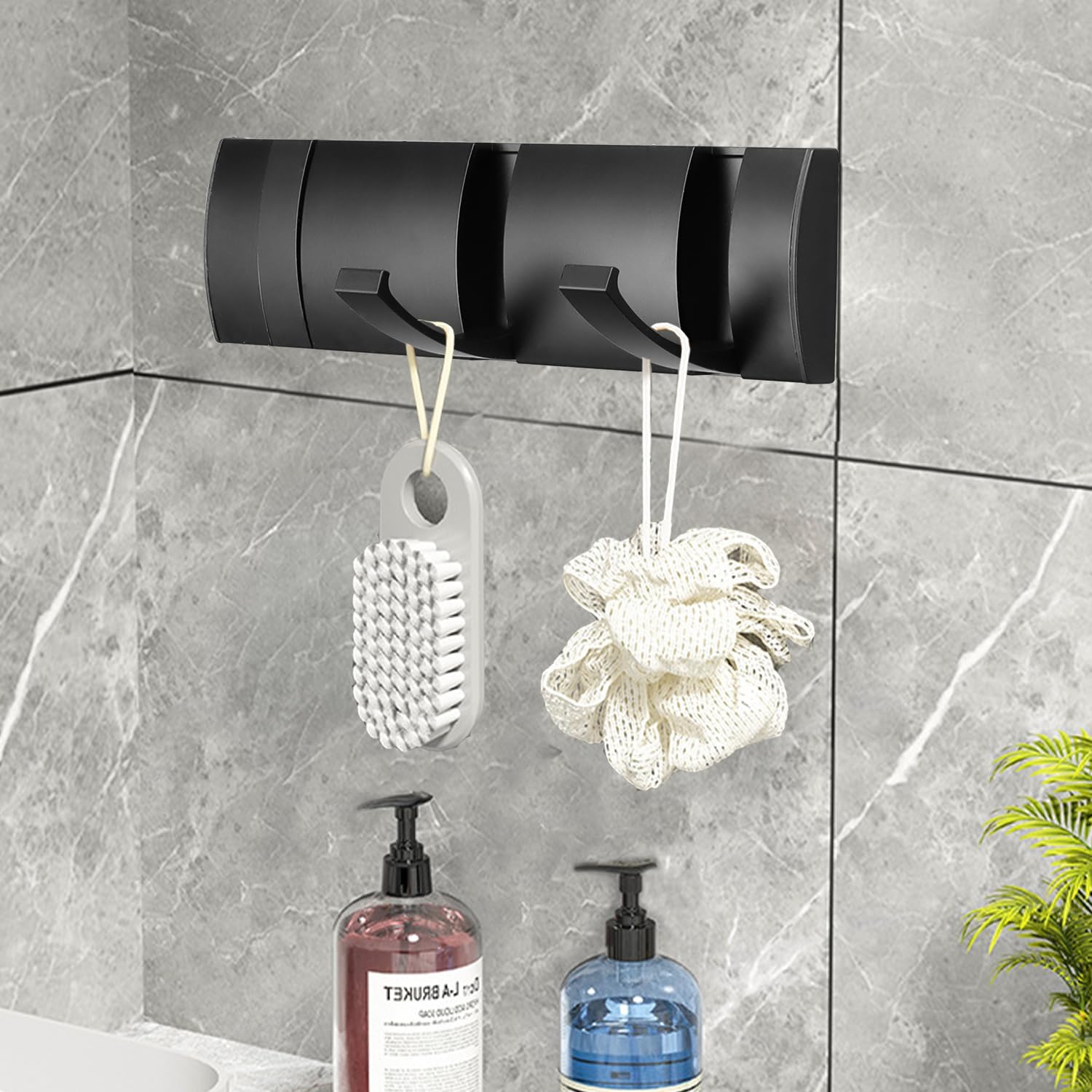 Folding Coat Hooks, Wall Mounted Coat Rack with 3 Retractable Hooks, Heavy Duty Towel Rack for Bathroom Wall Hook for Hanging Clothes Bathrobe, Stainless Steel Coat Hanger for Entryway(Black) - NestledHome
