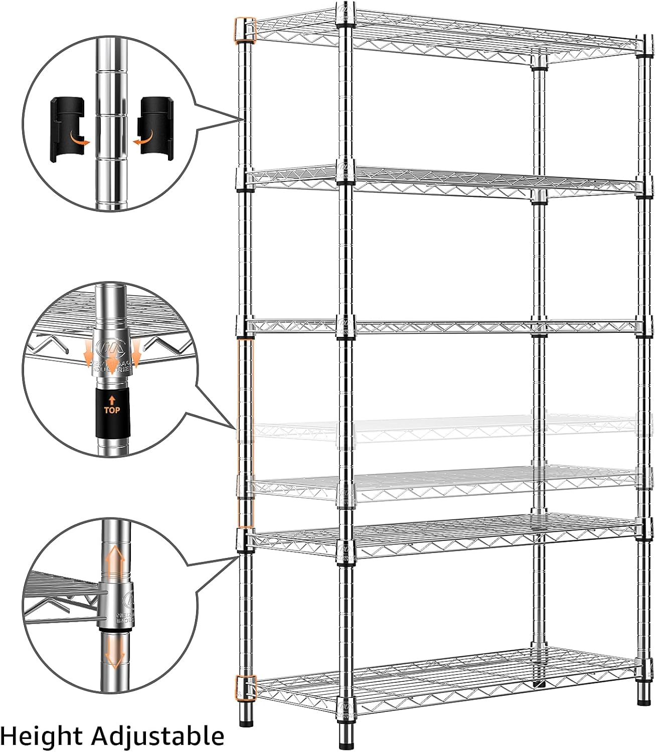 1250 lbs Steel Heavy Duty 5-Tier Utility Shelving Unit Steel Organizer Wire Rack for Home,Kitchen,Office,Chrome (13.7" D x 23.6" W x 62.4" H) - NestledHome