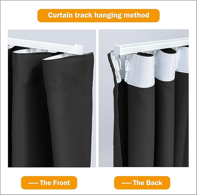 Room Divider Curtains Blackout Floor to Ceiling Curtain with Hook Wall Mount Sliding Door Curtains Ceiling Mount Extra Wide Curtain Wall Divider for Room Separation (Black, W180 x H108 Inch)