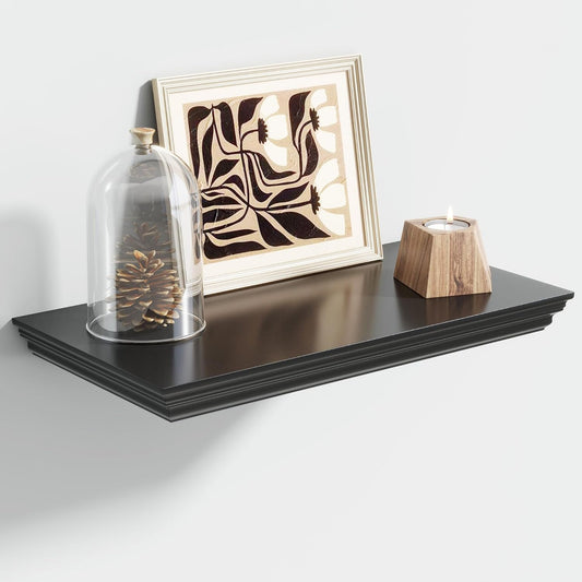 Floating Shelves for Wall, 16 Inch Wall Mounted Black Hanging Shelf for Kitchen, Living Room, Office, Bedroom, Bathroom, Retro Vintage Wood Bookshelf for House Decor - NestledHome