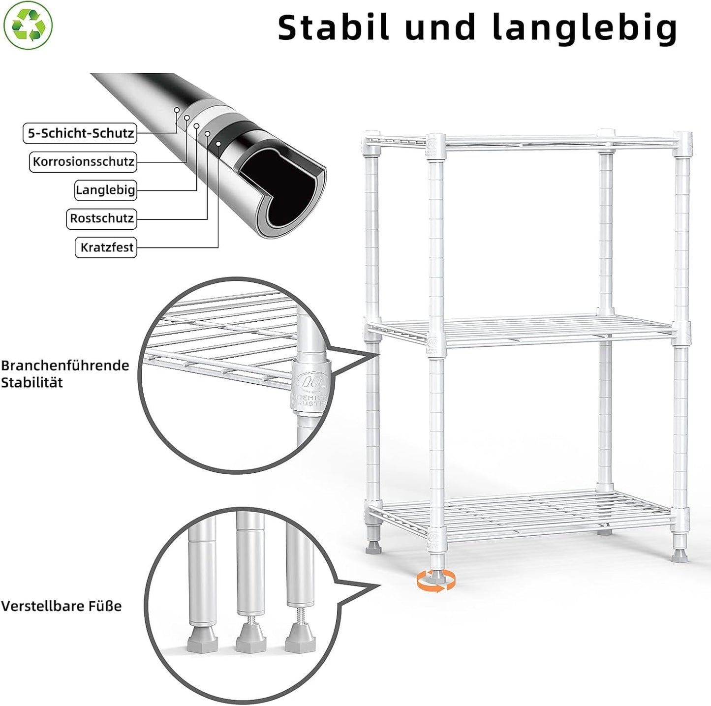 450 lbs Wire Storage Shelving 3-Tier Utility Shelving Unit Steel Organizer Wire Rack for Home,Kitchen,Office,White (11.8" D x 17.7" W x 26.4" H) - NestledHome