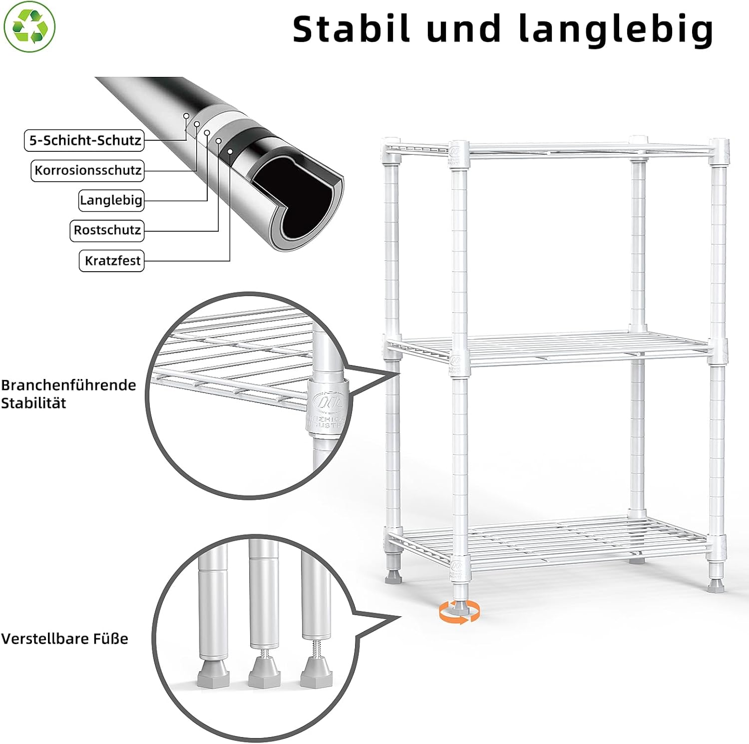 450 lbs Wire Storage Shelving 3-Tier Utility Shelving Unit Steel Organizer Wire Rack for Home,Kitchen,Office,White (11.8" D x 17.7" W x 26.4" H) - NestledHome