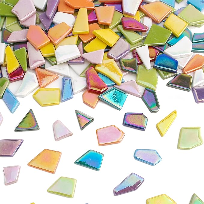 Youway Style Iridescent Glass Mosaic Tiles for Crafts Bulk,200g Broken Mosaic Glass Pieces for DIY Home Garden Art Projects, Handmade Crafts & Decor