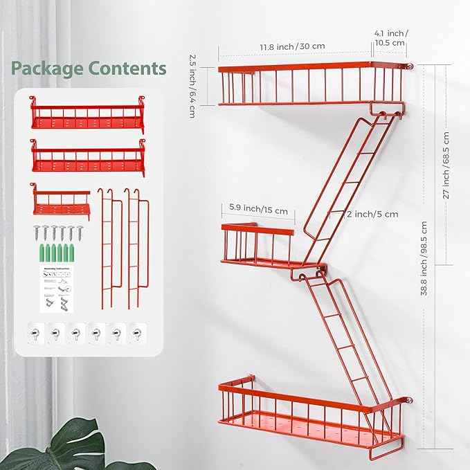 Fire Escape Shelf Red, Urban City Wall Art Decorative Action Figure Metal Display with Mini Ladder Shelf for Home Decor, Red 2.5 Tier