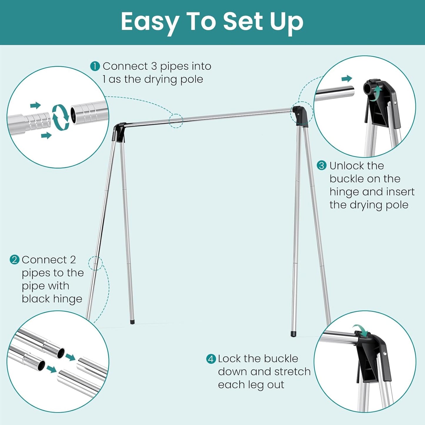 APEXCHASER Foldable Clothes Drying Rack, 55'' Collapsible Laundry Clothes Airer Width Heavy Duty Hanger for Sweaters Baby Clothes Towels Portable Indoor Outdoor for Home Travel - NestledHome