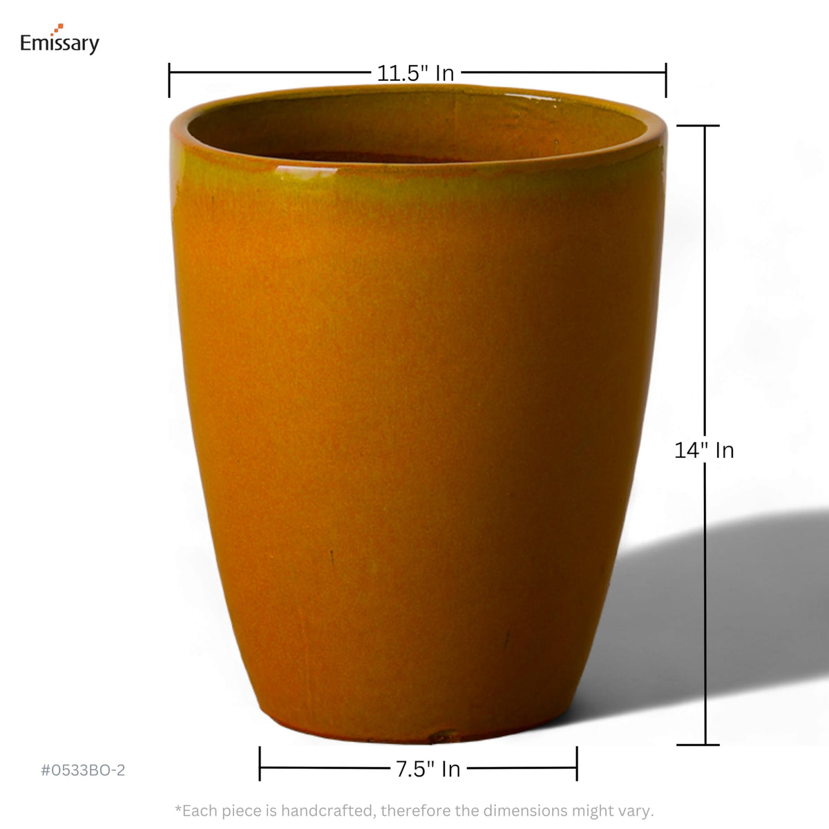 Bullet 11.5 in. Bright Orange Ceramic Round Planter