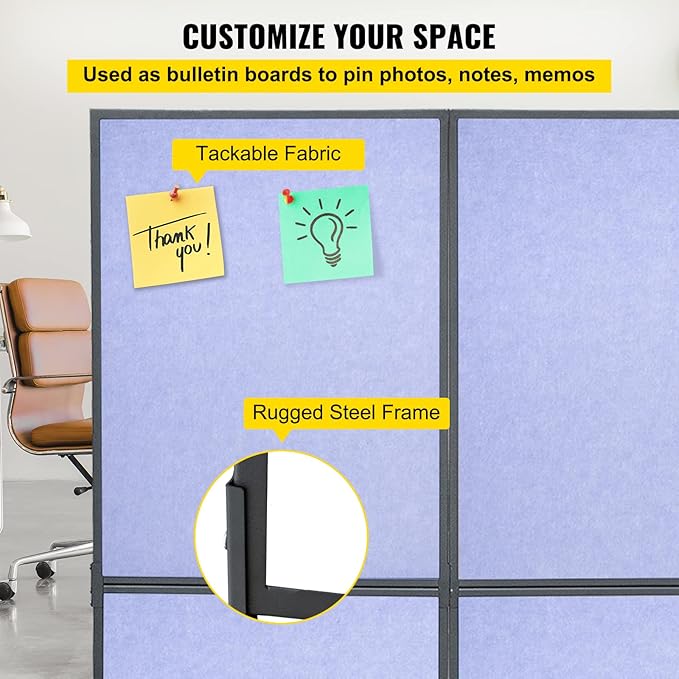 VEVOR Sound Barrier Quiet Wall 72" x 66",Partition Room Dividers 3 Panels, Portable Office Walls Dividers, Classroom Dividers, Acoustic Room Divider (Steel Blue) for Office, Library, School, etc