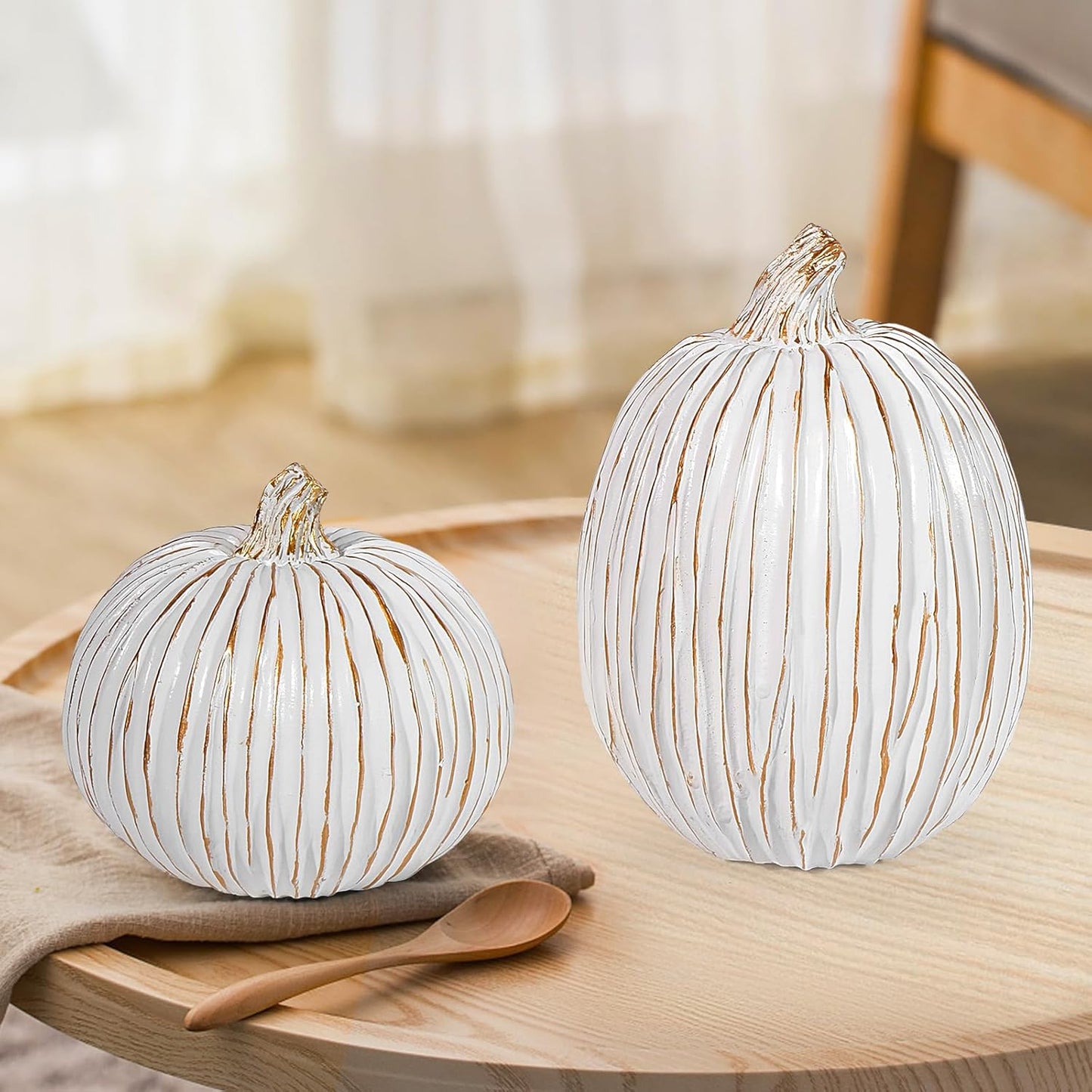 2Pcs Halloween Pumpkin Artificial Resin Pumpkins Decor for Mantel Harvest Autumn Tabletop Decoration Gold Fall Pumpkin Decorations Thanksgiving Table Centerpieces (Set B, ONE Size)