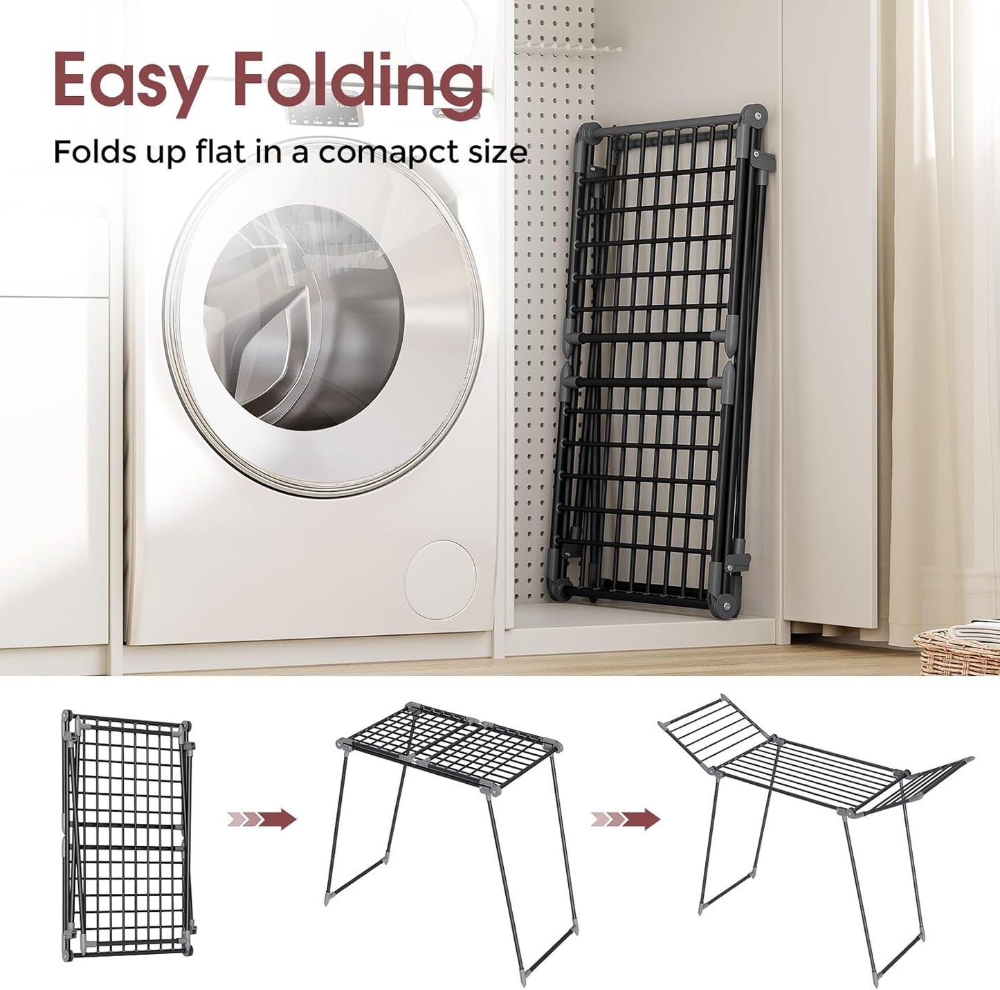 APEXCHASER Clothes Drying Rack Foldable, Large Drying Rack Clothing, Winged Laundry Rack Folding Indoor Outdoor, Metal Clothes Airer for Bedding Towel Sweater Heavy Duty, 68.9" X 23.6" X 41.3", Black - NestledHome