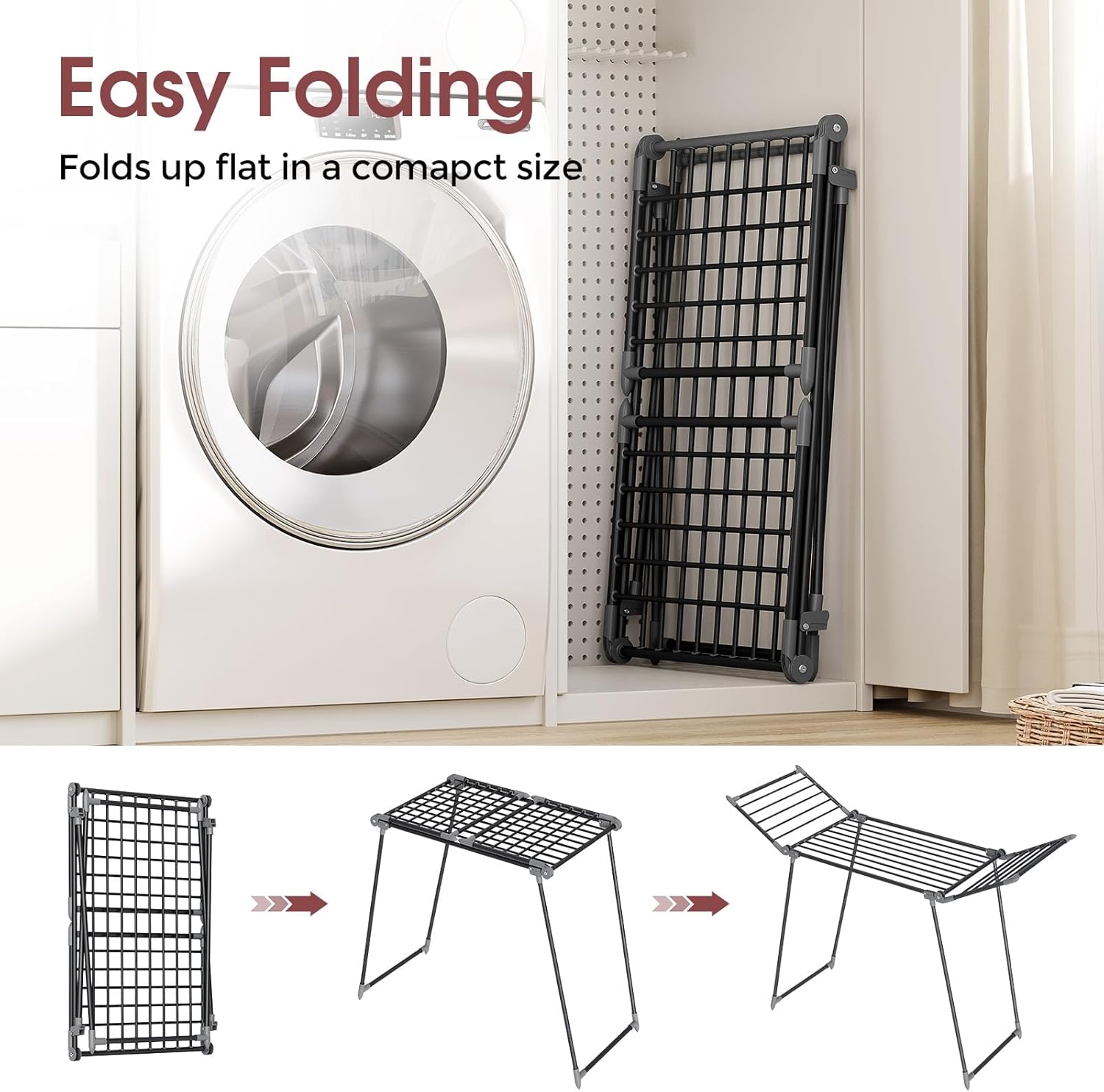 APEXCHASER Clothes Drying Rack Foldable, Large Drying Rack Clothing, Winged Laundry Rack Folding Indoor Outdoor, Metal Clothes Airer for Bedding Towel Sweater Heavy Duty, 68.9" X 23.6" X 41.3", Black - NestledHome