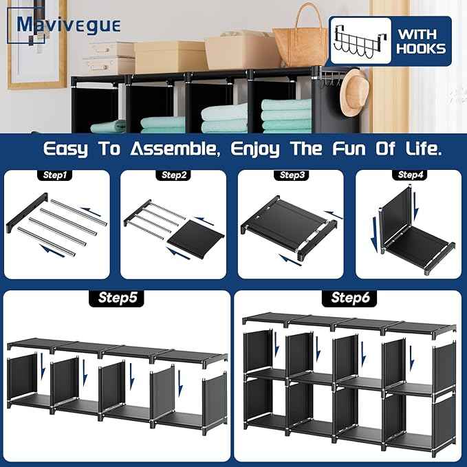 Mavivegue Book Shelf, 20 Cube Storage Organizer, DIY Bookcase, Metal Cube Bookshelf,Tall Book case for Bedroom, Living Room,Office,Closet Storage Organizer, Black Cubicle Storage Rack