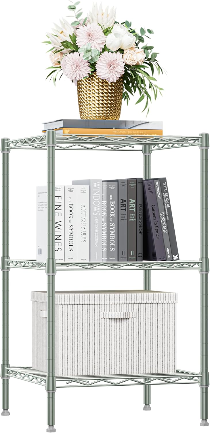 750 lbs 3-Shelf Storage Shelves Wire Shelving Unit Standing Metal Rack for Small Places Narrow Wire Rack for Bathroom, Green 13.8 D x 13.8" W x 25.5" H - NestledHome
