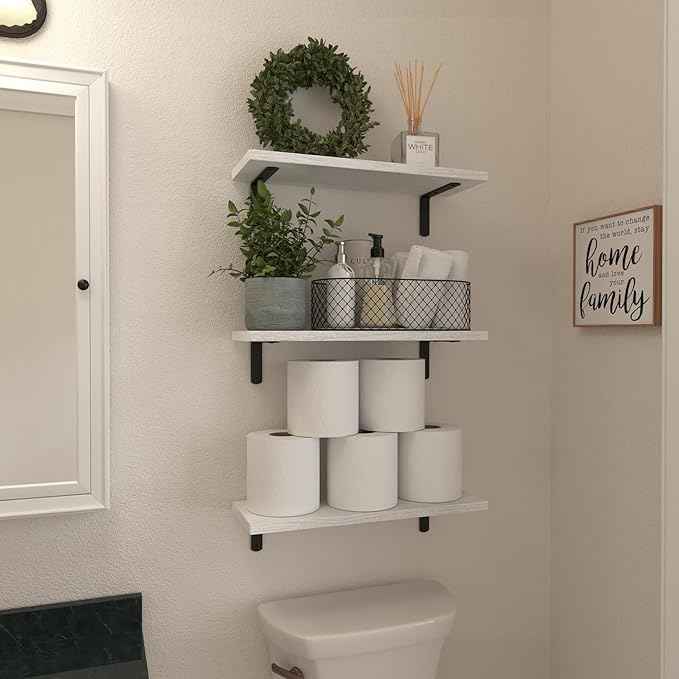 WOPITUES White Floating Shelves Set of 6,Wood for Bedroom,Modern Wall Decor,Bathroom Storage,Book Living Room[Upgraded]-White (HM011A)